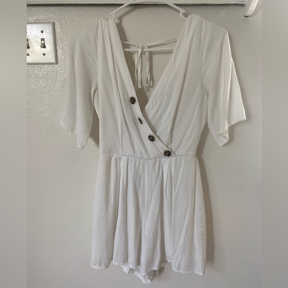 White Buttoned Romper by Trixxi Clothing
